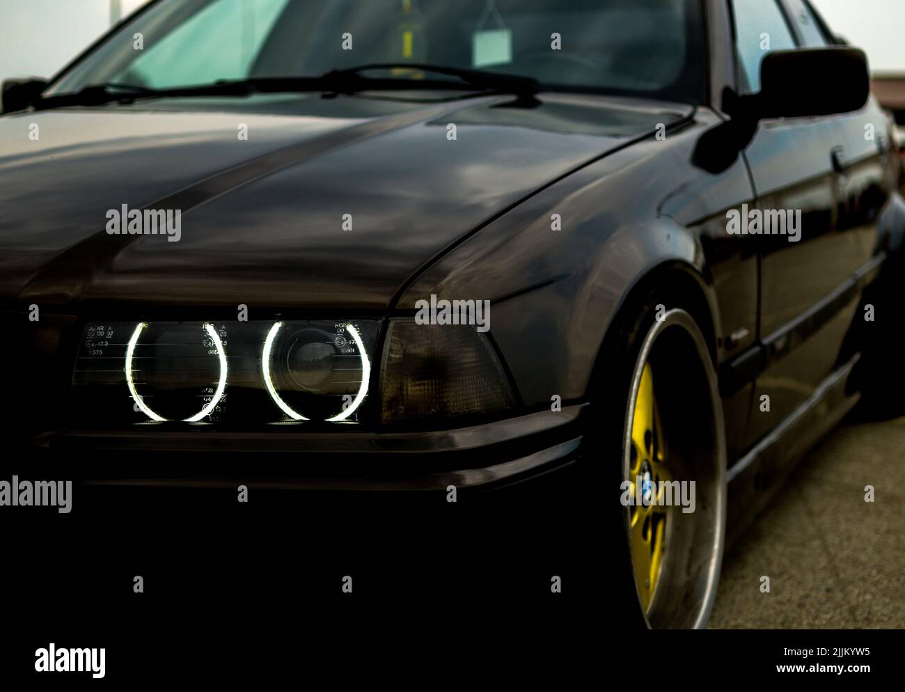 Gros plan d'une BMW Low Rider noire Banque D'Images