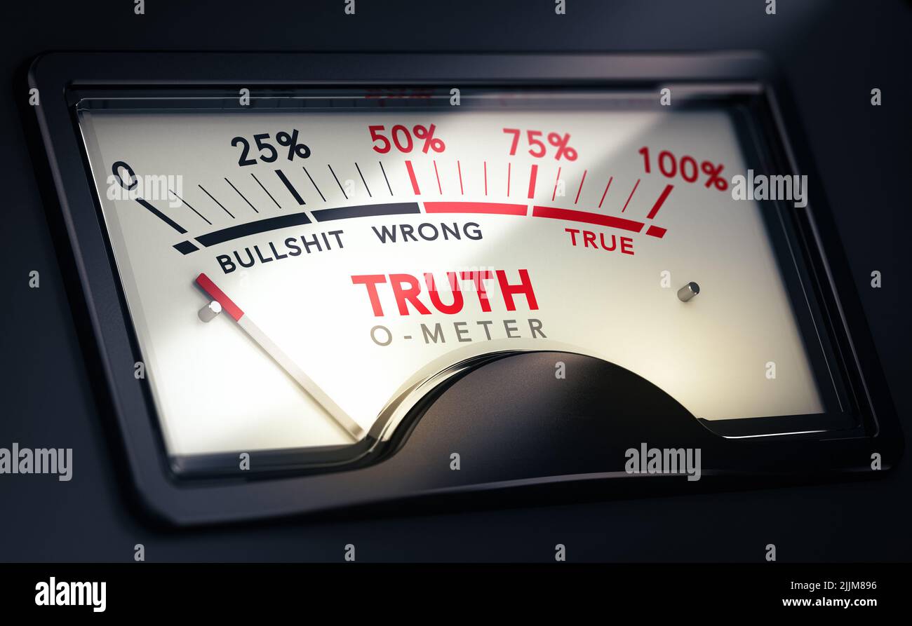3d illustration du cadran d'un détecteur de mensonge conceptuel. Notion de désinformation ou de vérité. Banque D'Images