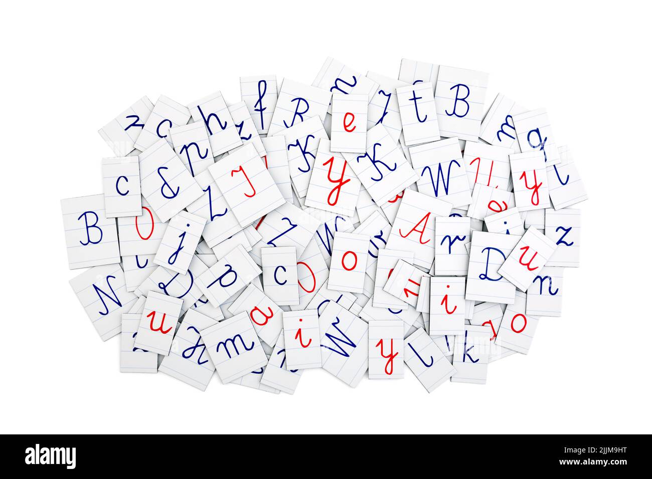 Pile de lettres d'un bloc-notes sur fond blanc. Composition d'arrière-plan typographique. Banque D'Images