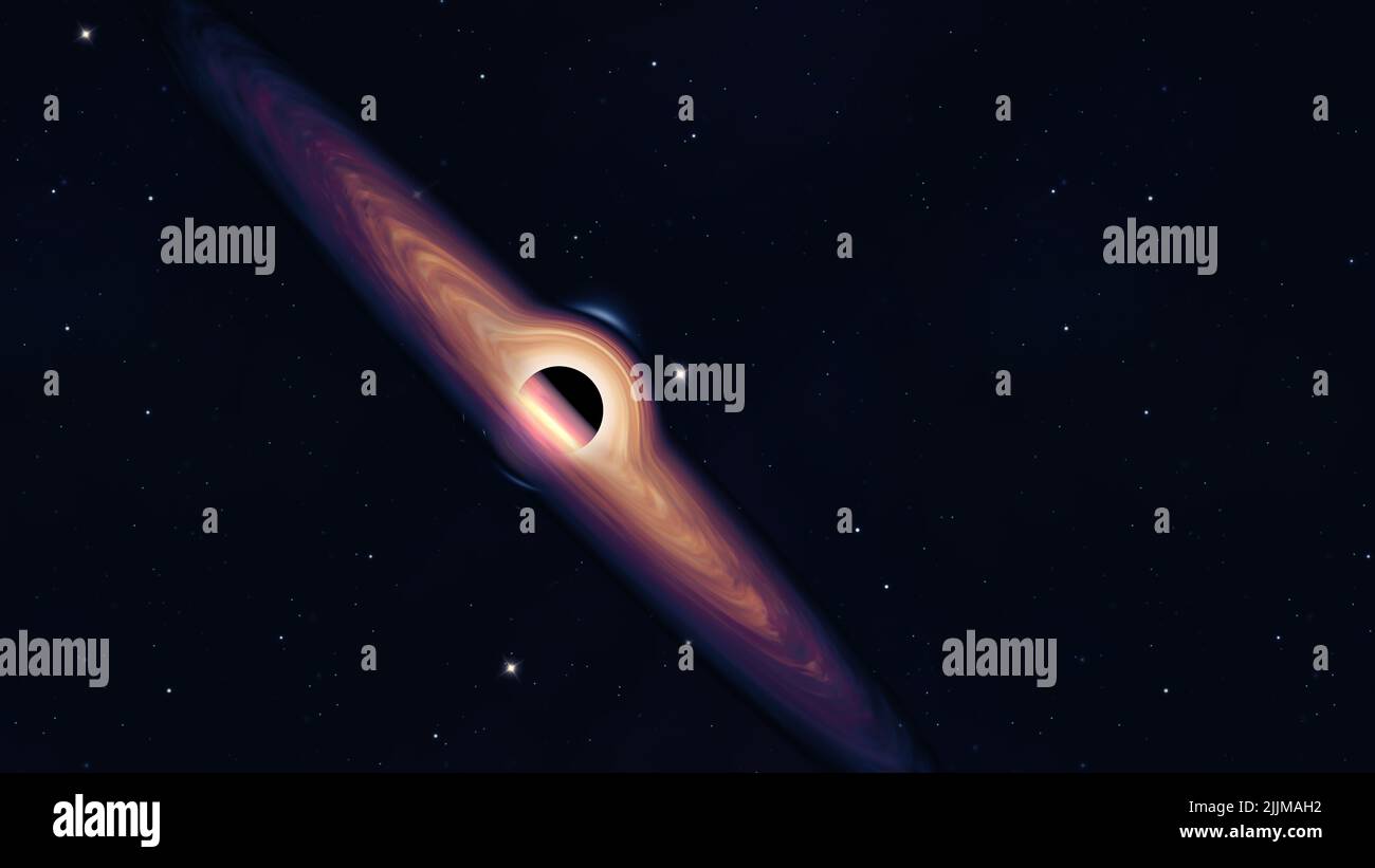 Le rendu 3D d'un trou noir d'espace profond. Banque D'Images