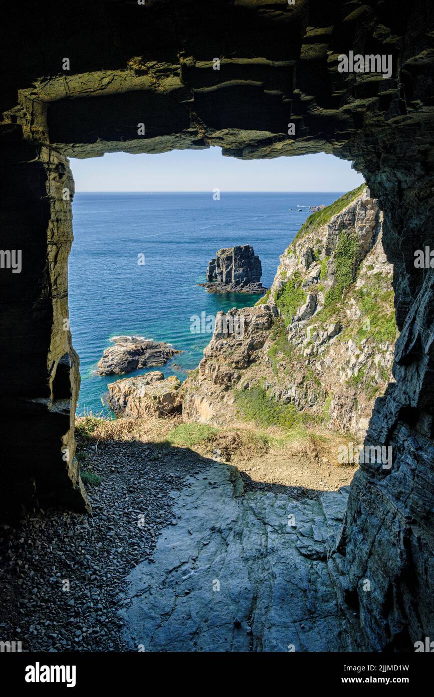 La fenêtre dans le Rocher, Sark, les îles Anglo-Normandes Banque D'Images