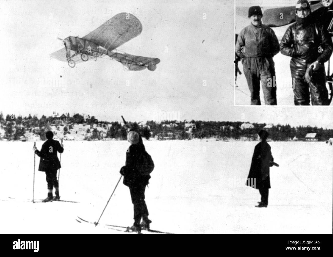 Premier avion militaire suédois sur la glace de Stora Värtan à Stockholm 1912. Pilote Olof Dahlbeck. Banque D'Images