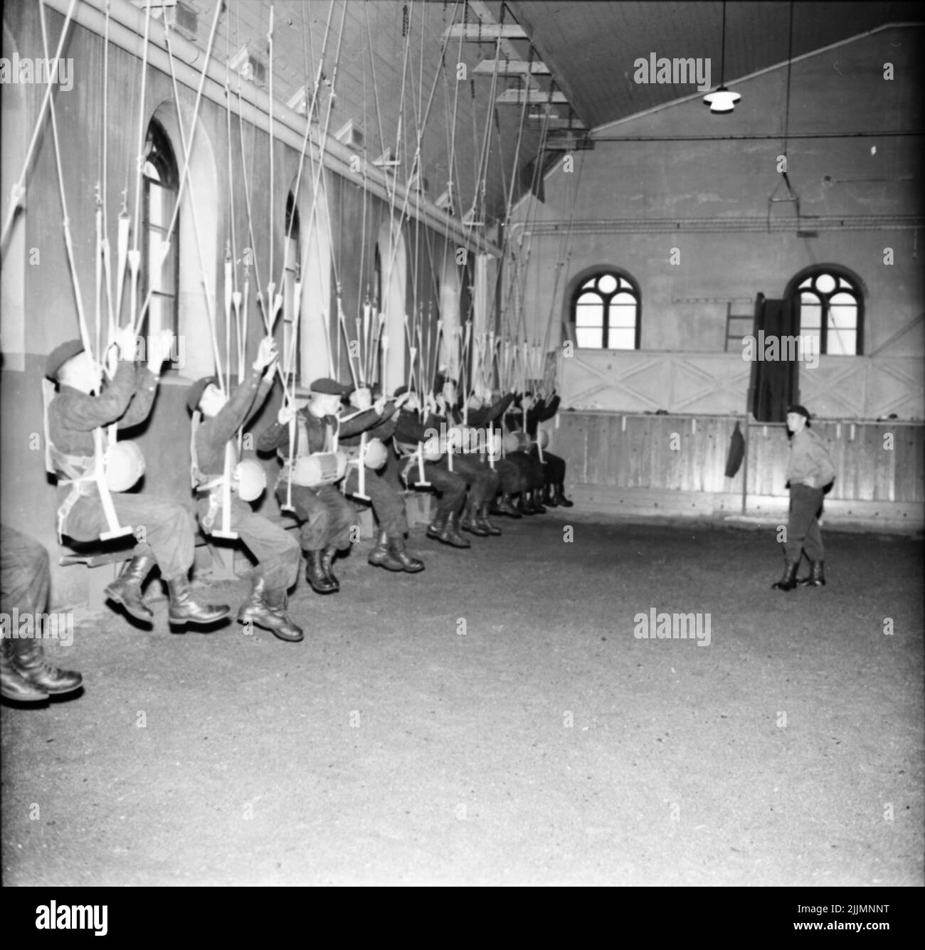 L'école des parachutistes à Karlsborg 1950s. Banque D'Images