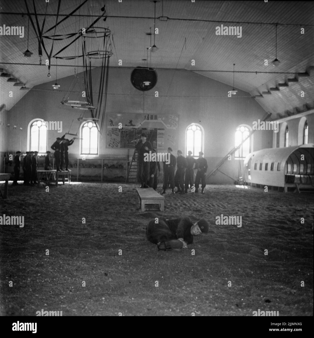 L'école des parachutistes à Karlsborg 1950s. Banque D'Images
