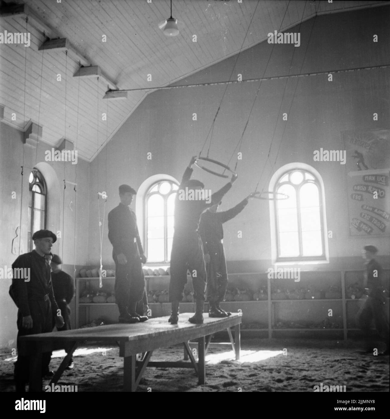 L'école des parachutistes à Karlsborg 1950s. Banque D'Images