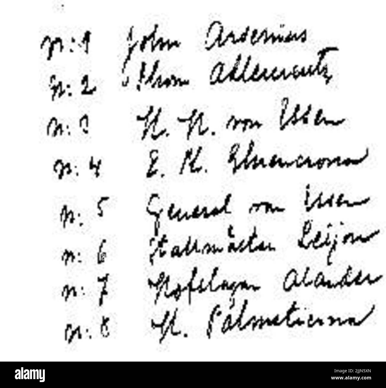 John Arsenius, né en 1818. Agent à K 3 1838-1868. Artiste connu, en particulier peintures de cheval. Fils: Georg - artiste. Sam - officier, chasseur de terrain. Scène de remise en place 1843. Très dévoué à Henrik Palmstierna, comme le père de l'idée de John Arsenius (exécuteur). 1.John Arsenius 2.Adlercrutz 3.H.H. von Essen 4.e. PH Ehrendrona 5.général von Essen 6. Stallmaster Leijon 7.Hofboker Alander 8.H. Les Palm Sties. Banque D'Images