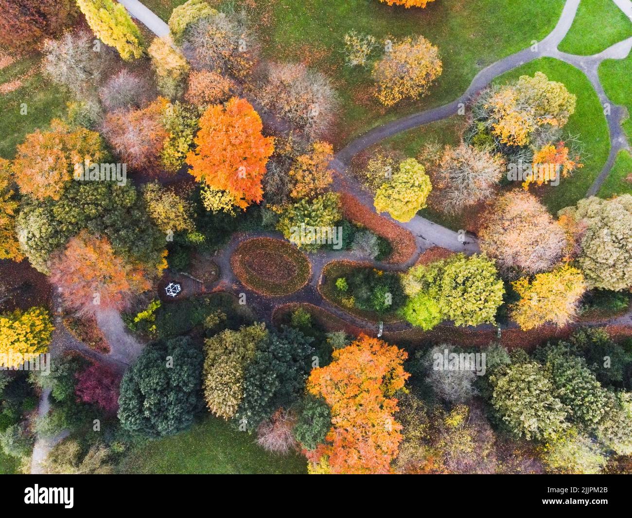 Automne à Locke Park à Barnsley photographie de drone, octobre, feuilles d'automne, Angleterre, Royaume-Uni Banque D'Images