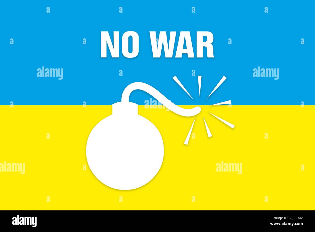 Une illustration du drapeau de l'Ukraine avec le texte « No War » et l'icône de la bombe Banque D'Images