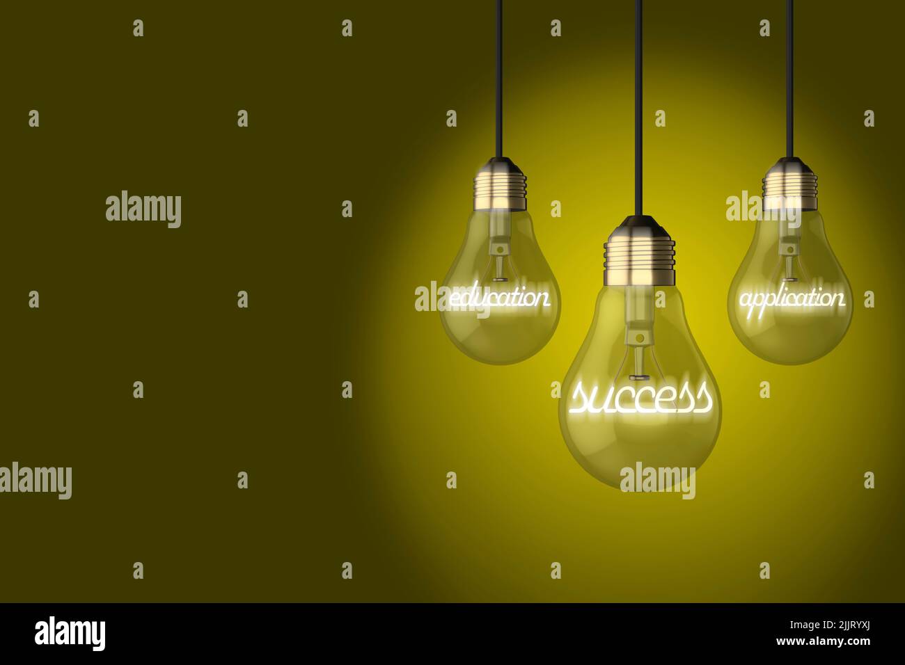 Education concept Old style ampoule ampoule ampoules éducation application succès concept texte lumineux sur fond jaune lime Banque D'Images