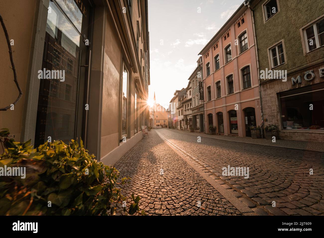 La vieille ville vide de Weimar en Allemagne tôt le matin Banque D'Images