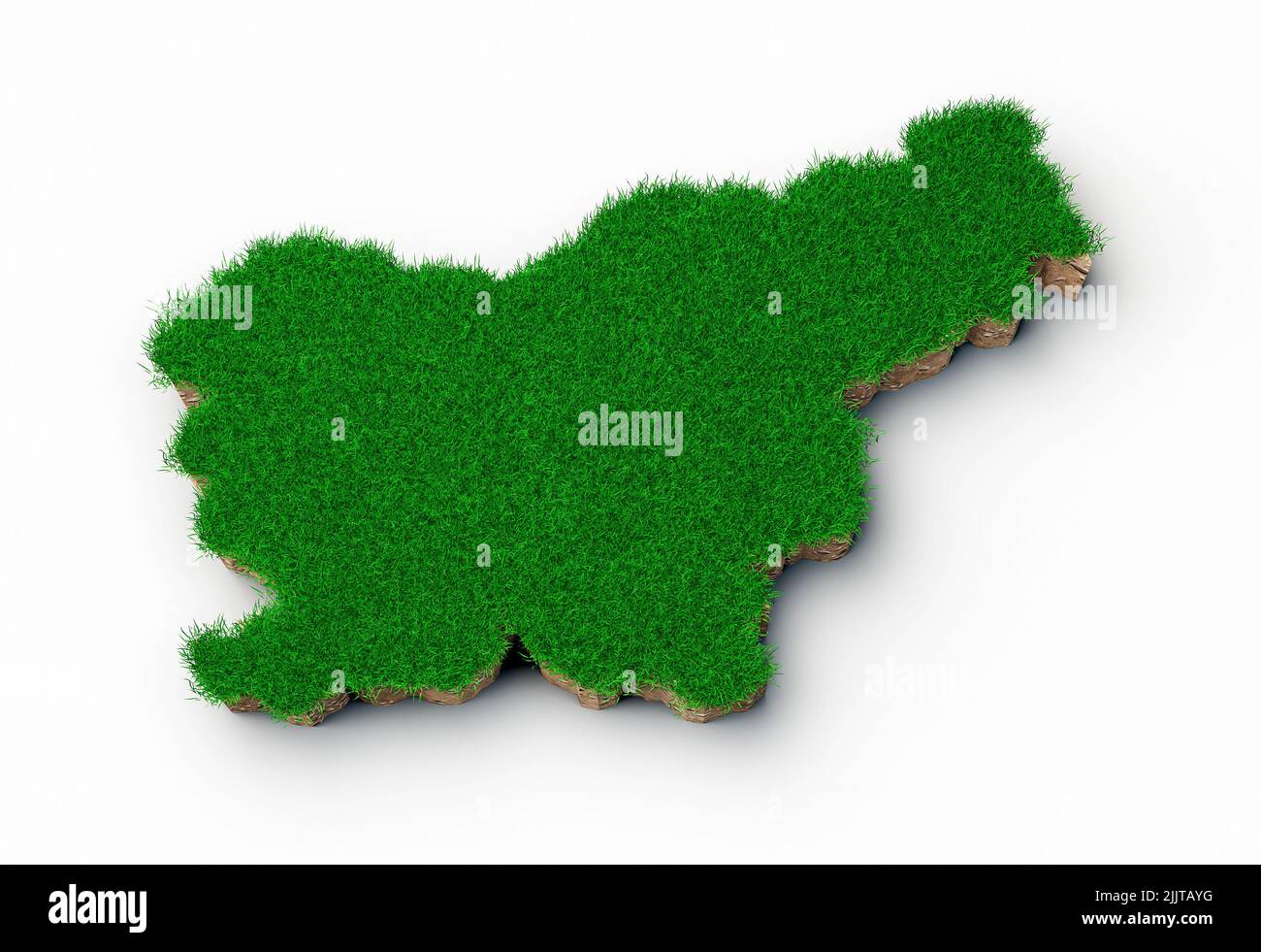 Un rendu en 3D de la carte de la Slovénie coupe transversale de la géologie du sol sur fond blanc Banque D'Images