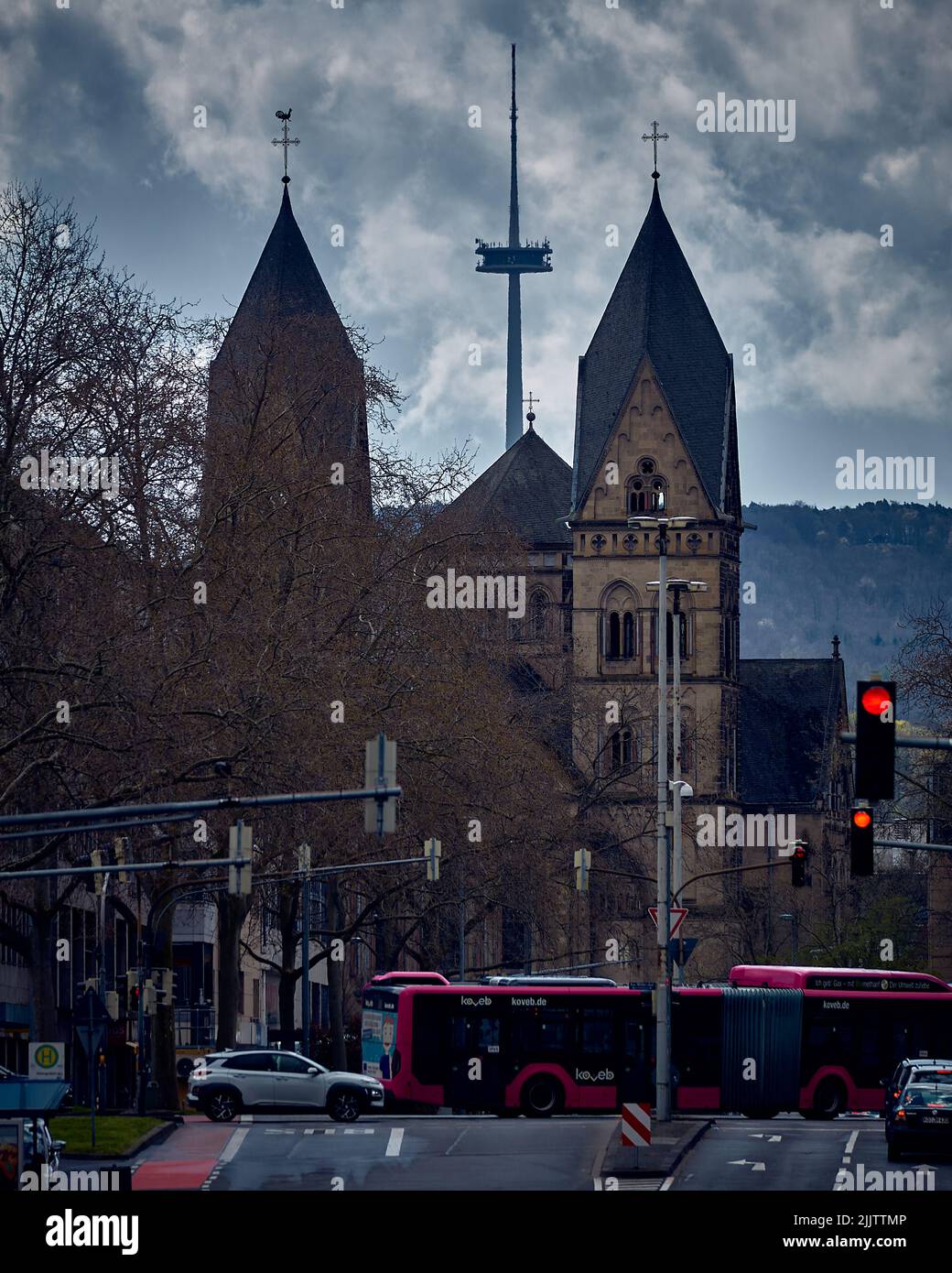 Kirchturm dans Koblenz am Deutécheneck Banque D'Images