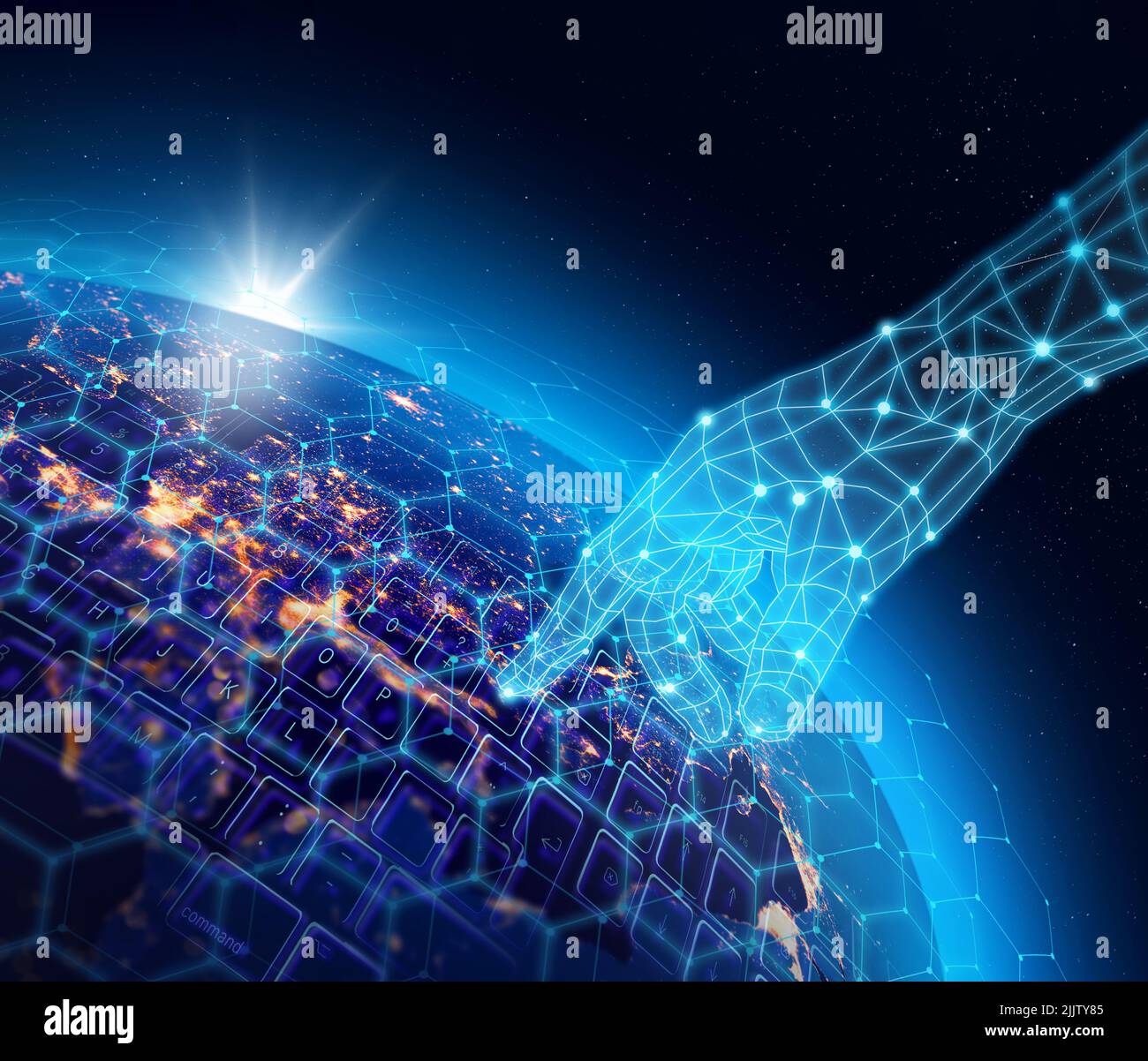Infrastructure de réseau de sécurité des données numériques dans le monde entier, concept de violation des données. Quelques éléments de l'image fournie par la NASA. Banque D'Images