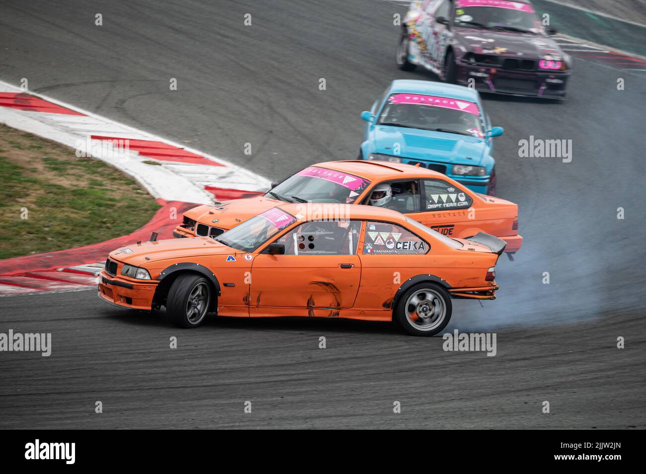 Affrontez la dérive BMW E36 sur le circuit de Navarre Banque D'Images