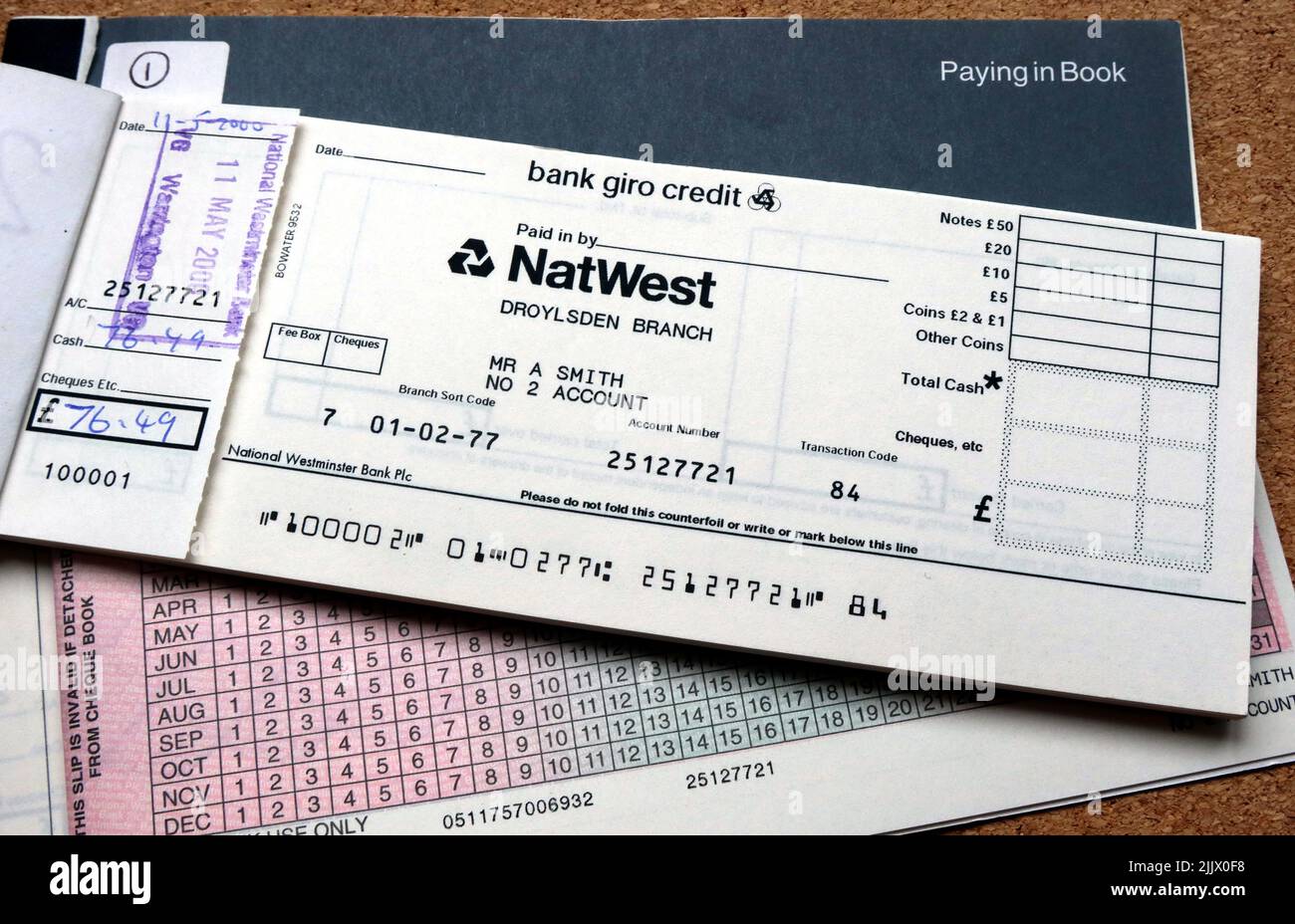 Chèques NatWest, bordereaux de paie, historique bancaire Banque D'Images
