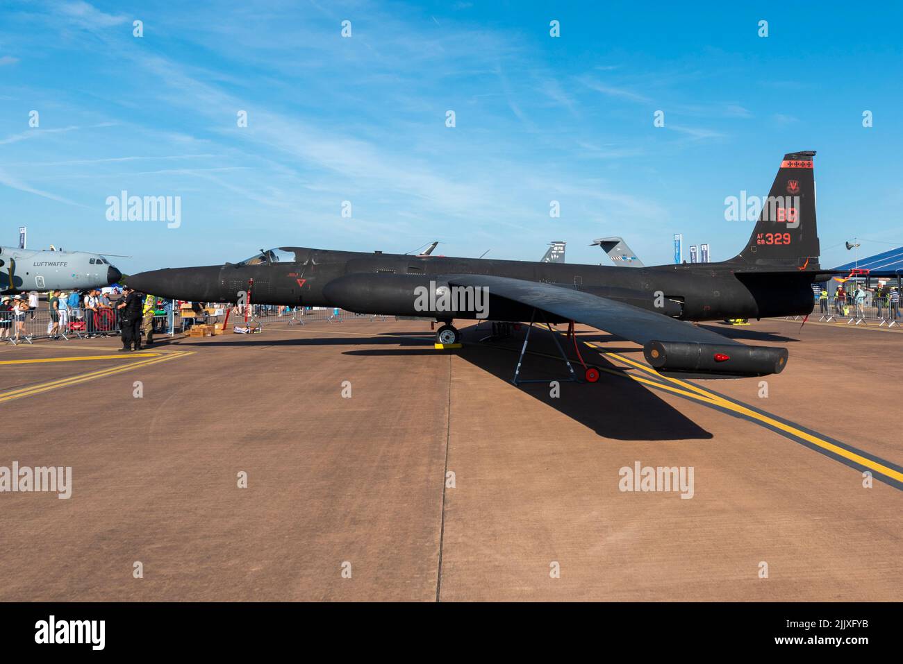 US Air Force Lockheed U-2S au Royal International Air Tattoo Airshow à RAF Fairford, Royaume-Uni. Avion de reconnaissance haute altitude exposé Banque D'Images