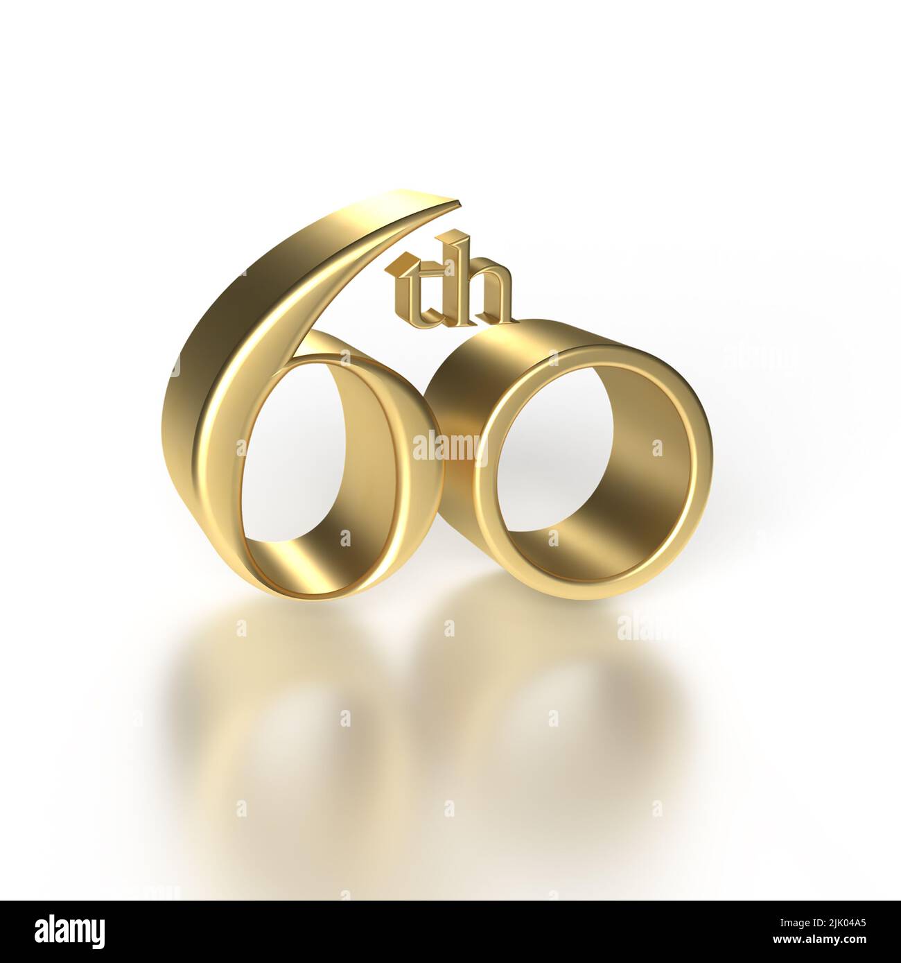 Golden 60th 3D rendu du texte sur un arrière-plan Iridesent. Banque D'Images