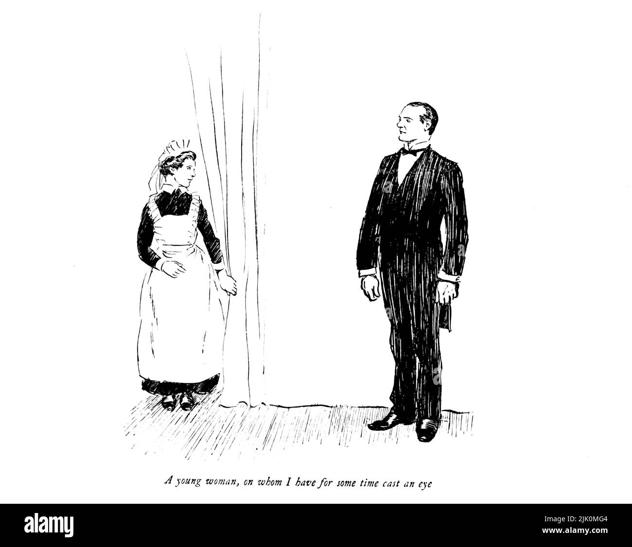Une jeune femme sur laquelle j'ai depuis un certain temps Cast an Eye l'admirable Crichton est une pièce de théâtre de bande dessinée écrite en 1902 par J. M. Barrie. Illustré par Hugh Thomson RI (1 juin 1860 – 7 mai 1920) est un illustrateur irlandais né à Coleraine près de Derry. Il est surtout connu pour ses illustrations au stylo et à l'encre d'auteurs comme Jane Austen, Charles Dickens et J. M. Barrie. Publié en 1914 London, Hodder & Stoughton Banque D'Images
