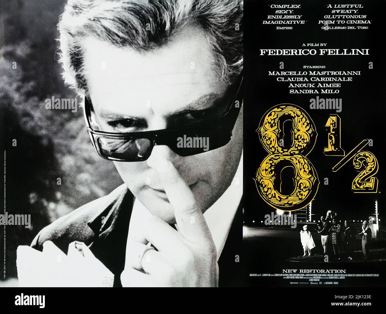 8½ film Poster 1963 , film surréaliste comédie-drame réalisé par Federico Fellini.titre du film - Otto e mezzo (huit et demi) Banque D'Images