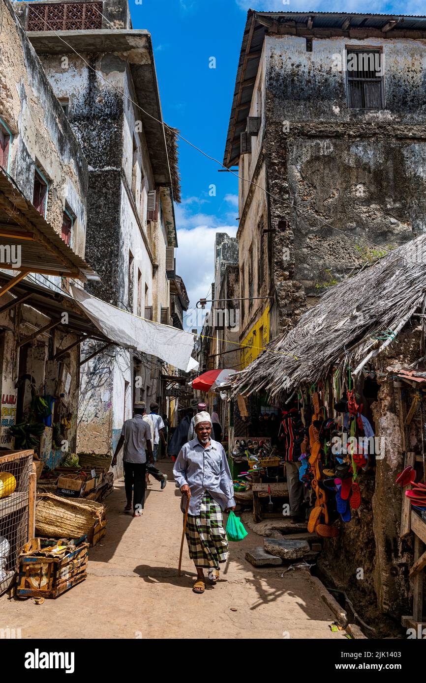 Petites ruelles, ville de Lamu, site classé au patrimoine mondial de l'UNESCO, île de Lamu, Kenya Banque D'Images
