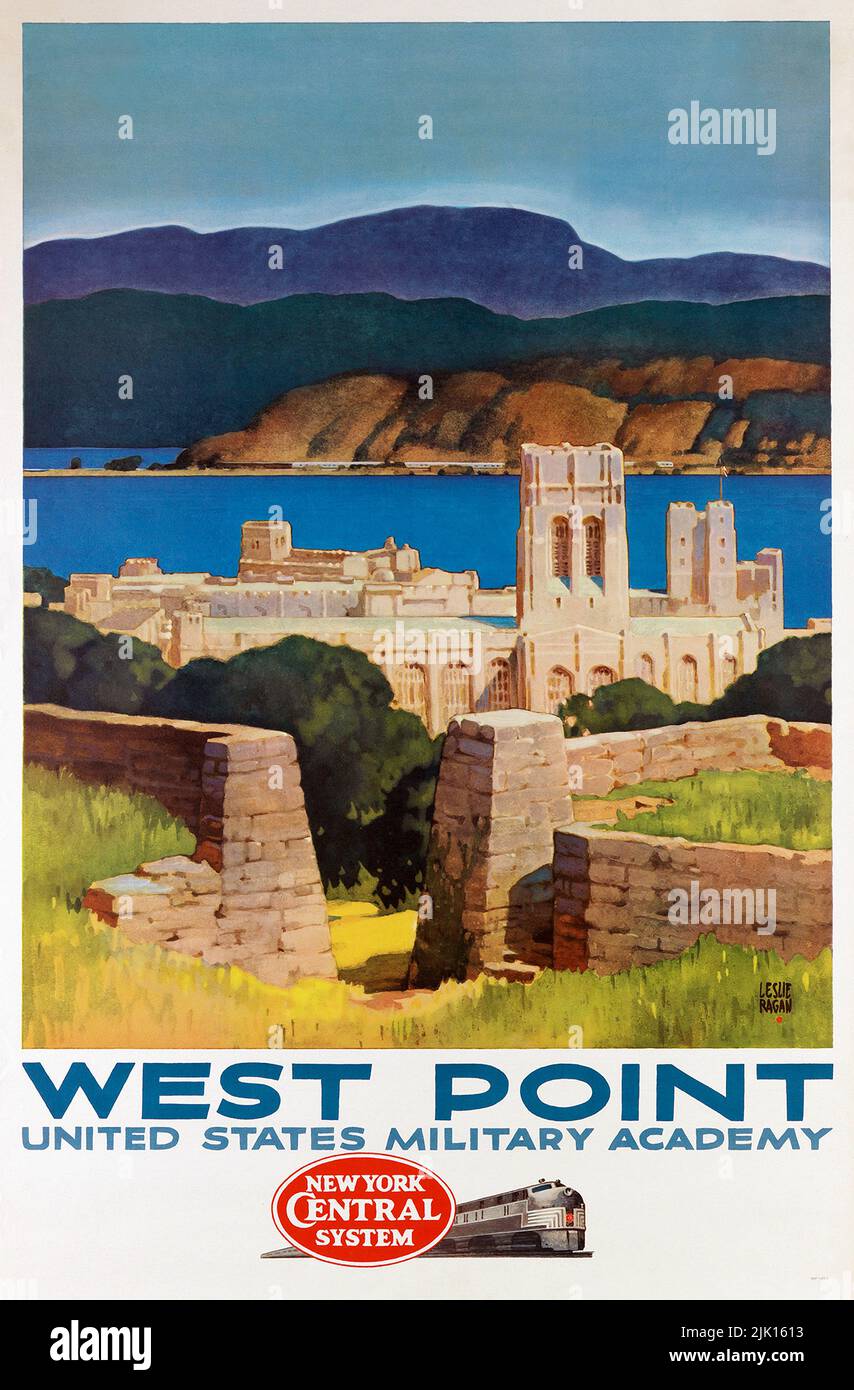 West point United States Military Academy - affiche ancienne New York Central Line Banque D'Images