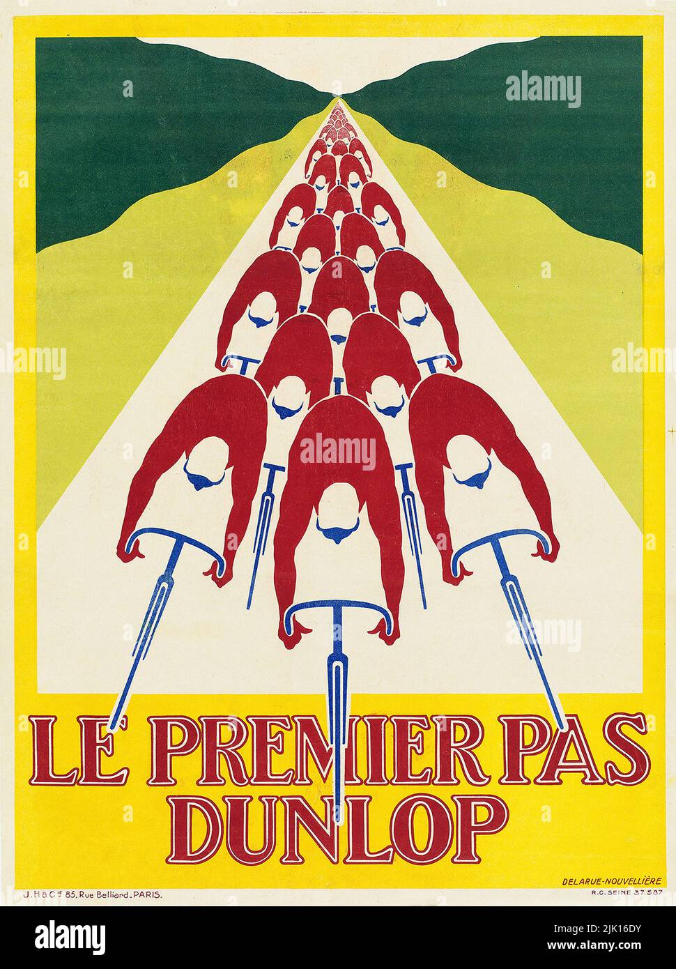 Affiche cycliste française vintage - LE PREMIER pas DUNLOP . Banque D'Images