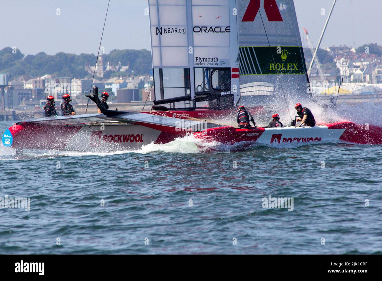 SailGP, Plymouth, Royaume-Uni. 29th juillet 2022. Vendredi est le jour de la pratique pour le Grand Prix de voile britannique, alors que la Grande-Bretagne Ocean City accueille le troisième événement de la saison 3 comme la course la plus compétitive sur l'eau. L'événement revient à Plymouth le 30-31 juillet. Crédit : Julian Kemp/Alay Live News Banque D'Images