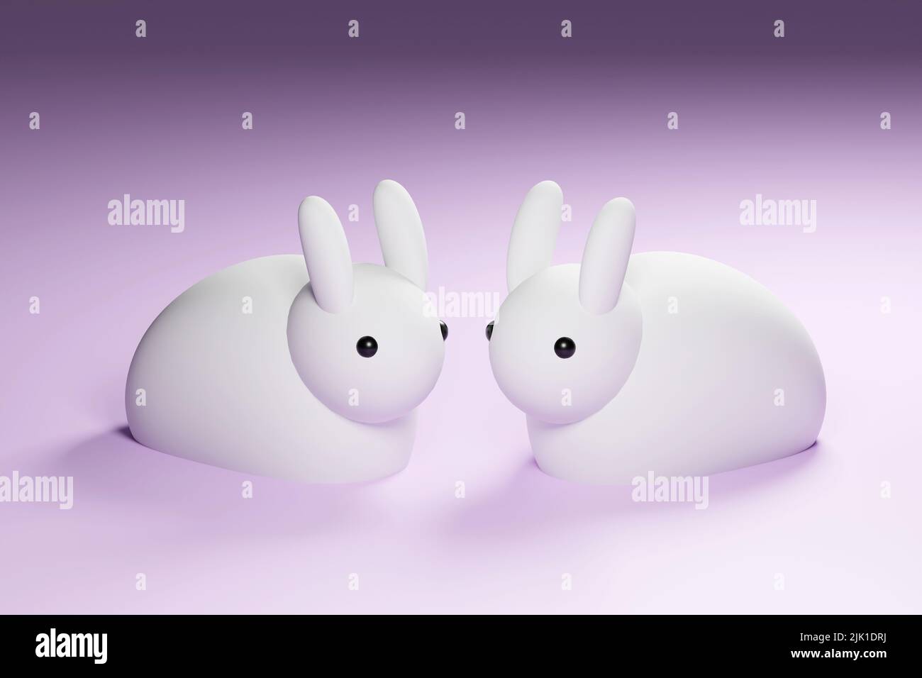3D lapin gris rendu personnage de dessin animé sur fond bleu. Illustration de rendu 3D simple Banque D'Images