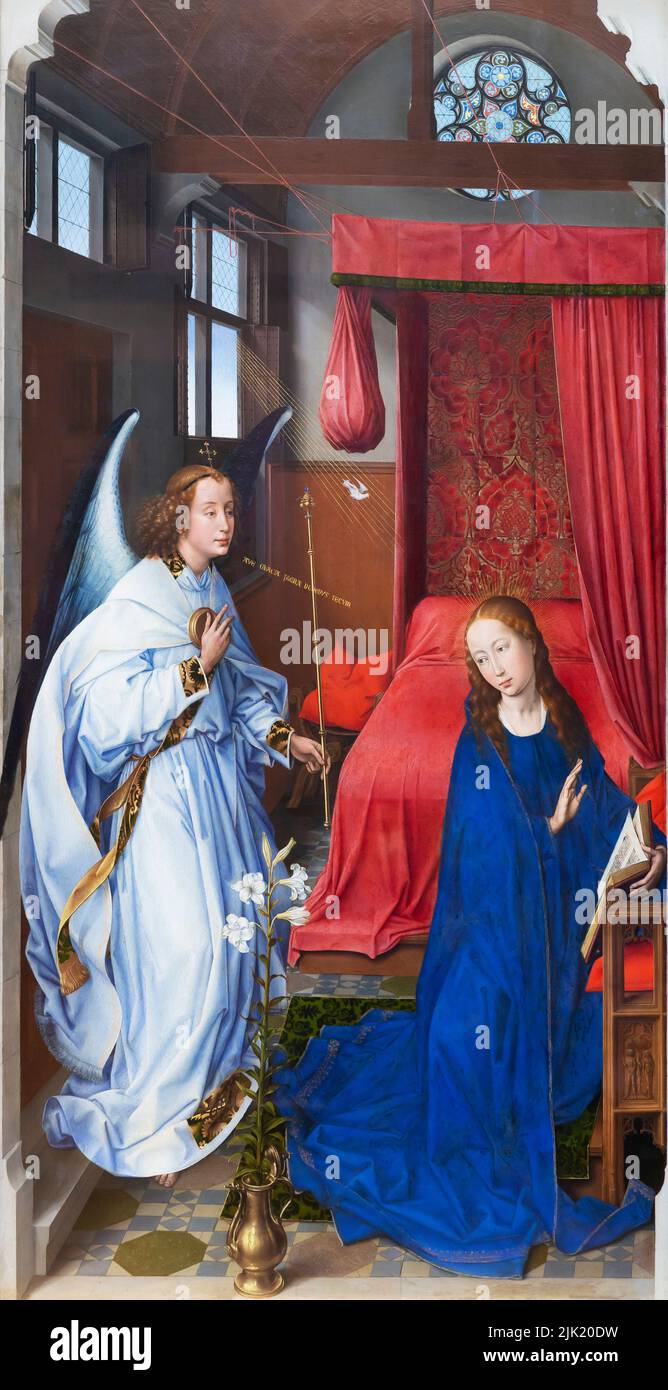 L'Annonciation, Triptych, retable Saint Columba, Triptych, adoration des rois, Rogier van der Weyden, vers 1455, Alte Pinakothek, Munich, GE Banque D'Images