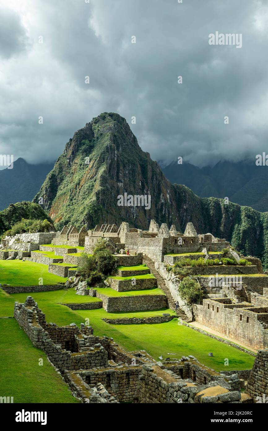 Les ruines Inca de Machu Picchu, près de Aguas Calientes, alias Machu Picchu Pueblo, Cusco, Pérou Banque D'Images