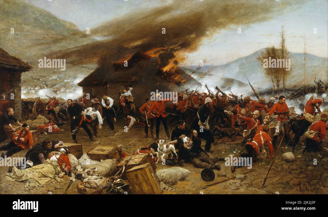 La bataille de la dérive de Rorke peinte par Alphonse de Neuville. Banque D'Images