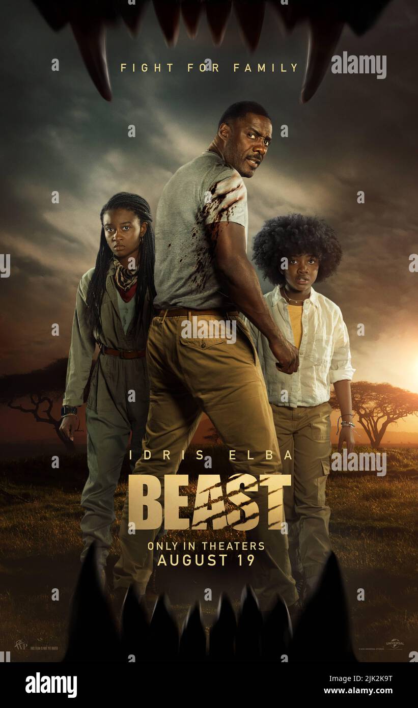 DATE DE SORTIE: 19 août 2022. TITRE: Bête. STUDIO: Universal Pictures. DIRECTEUR: Baltasar Kormakur. COMPLOT : un père et ses deux filles adolescentes se retrouvent chassés par un lion voyou massif, dans l’intention de prouver que la savane n’a qu’un seul prédateur au sommet. AVEC : IDRIS ELBA en tant que Dr. Nate Samuels. (Image de crédit : © Universal Pictures/Entertainment Pictures) Banque D'Images