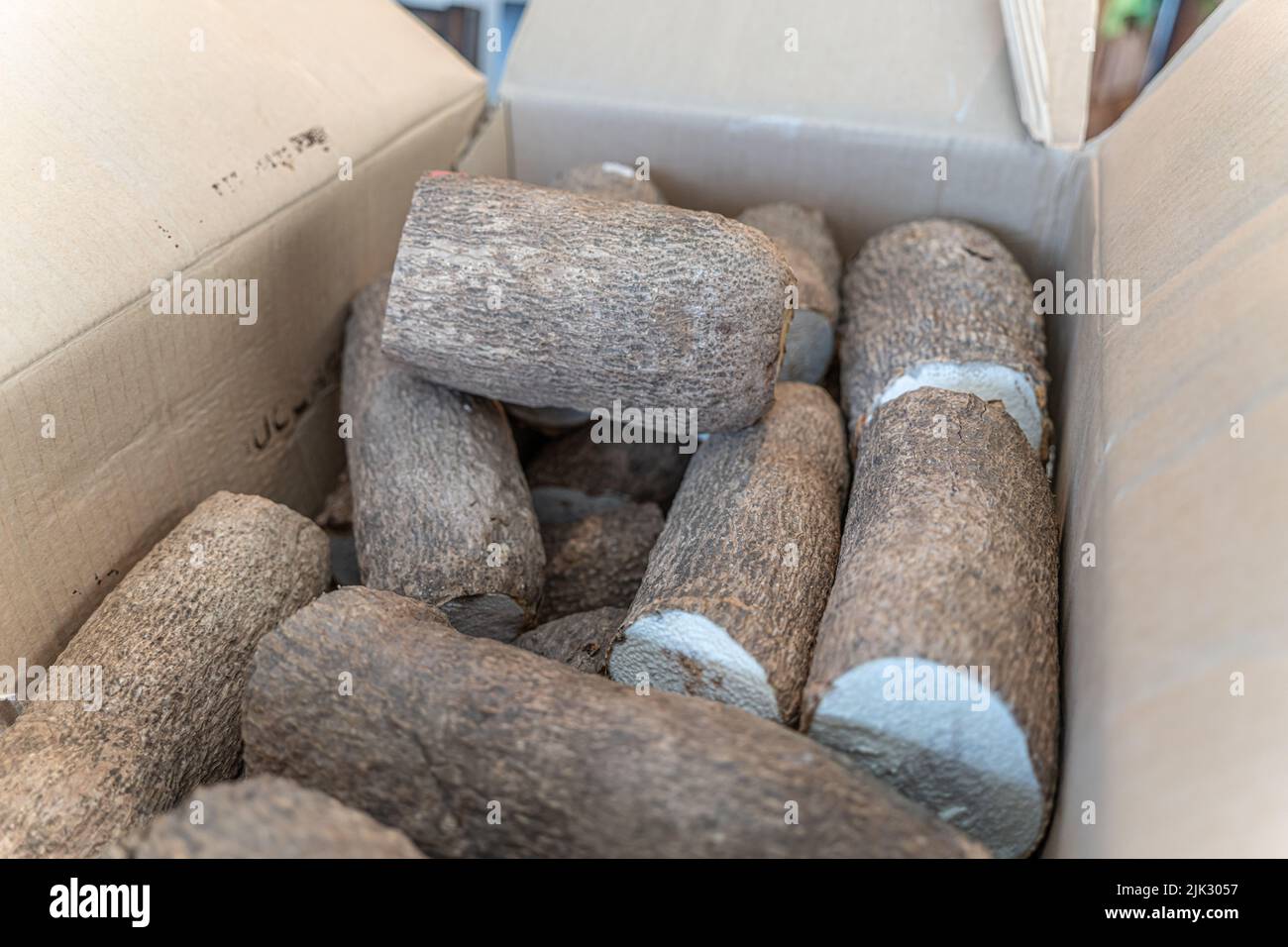 Pile de tubercules de Yam prêts à cuire Banque D'Images