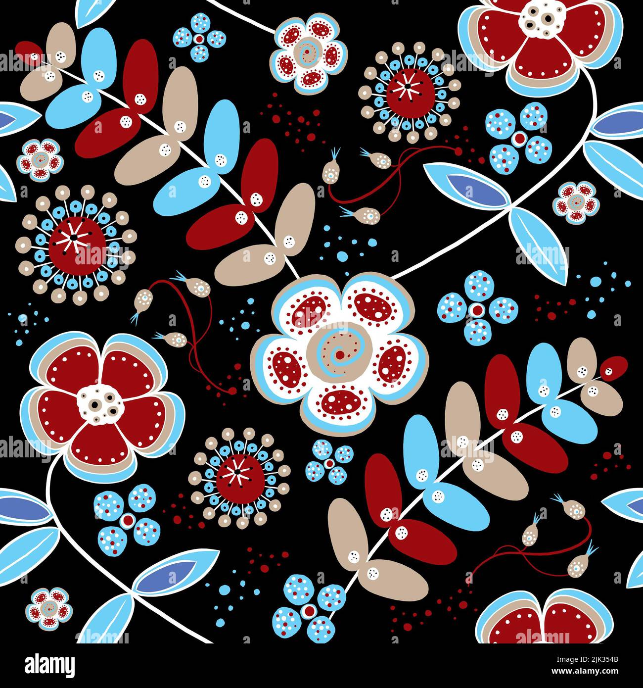 Fleurs stylisées dessinées à la main - motif floral sans couture Banque D'Images