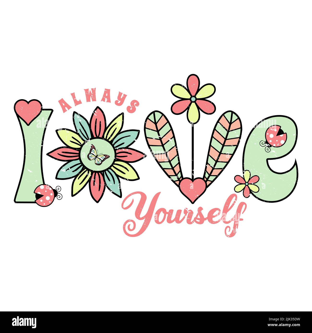 Toujours vous aimer - joli motif graphique d'amour de fleurs Banque D'Images