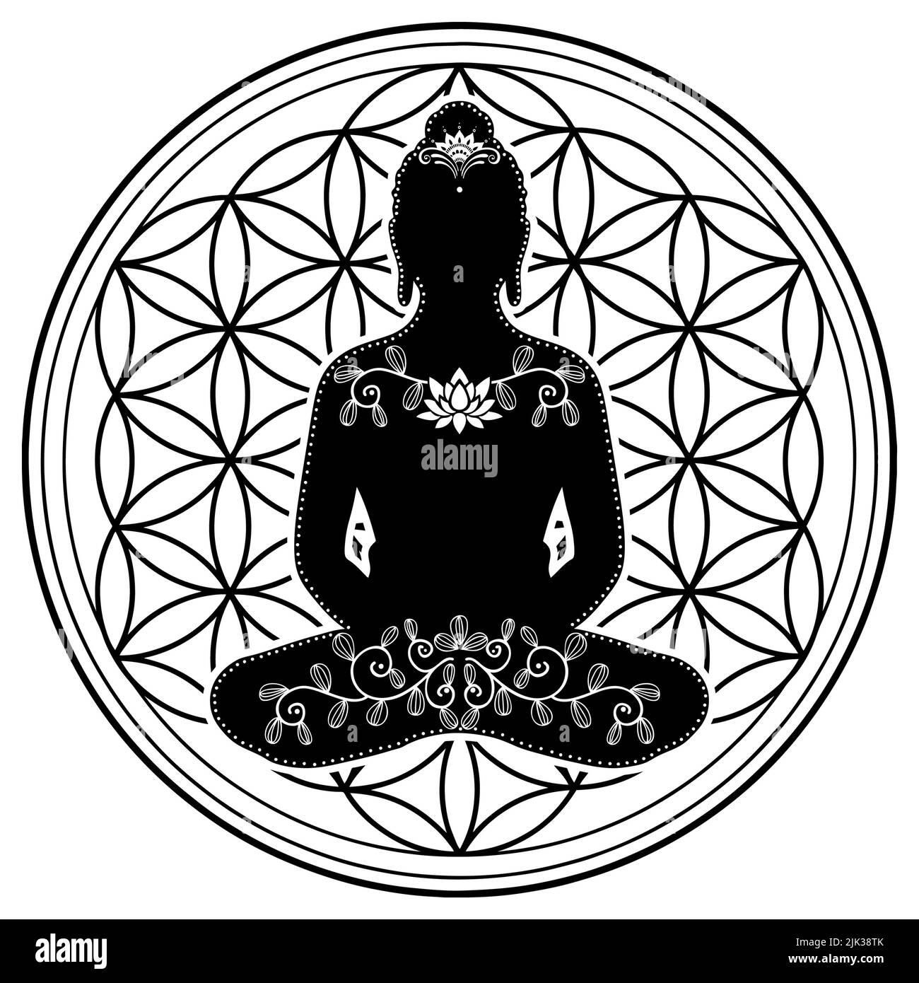 Bouddha de yoga fleur de vie - graphique de méditation Banque D'Images
