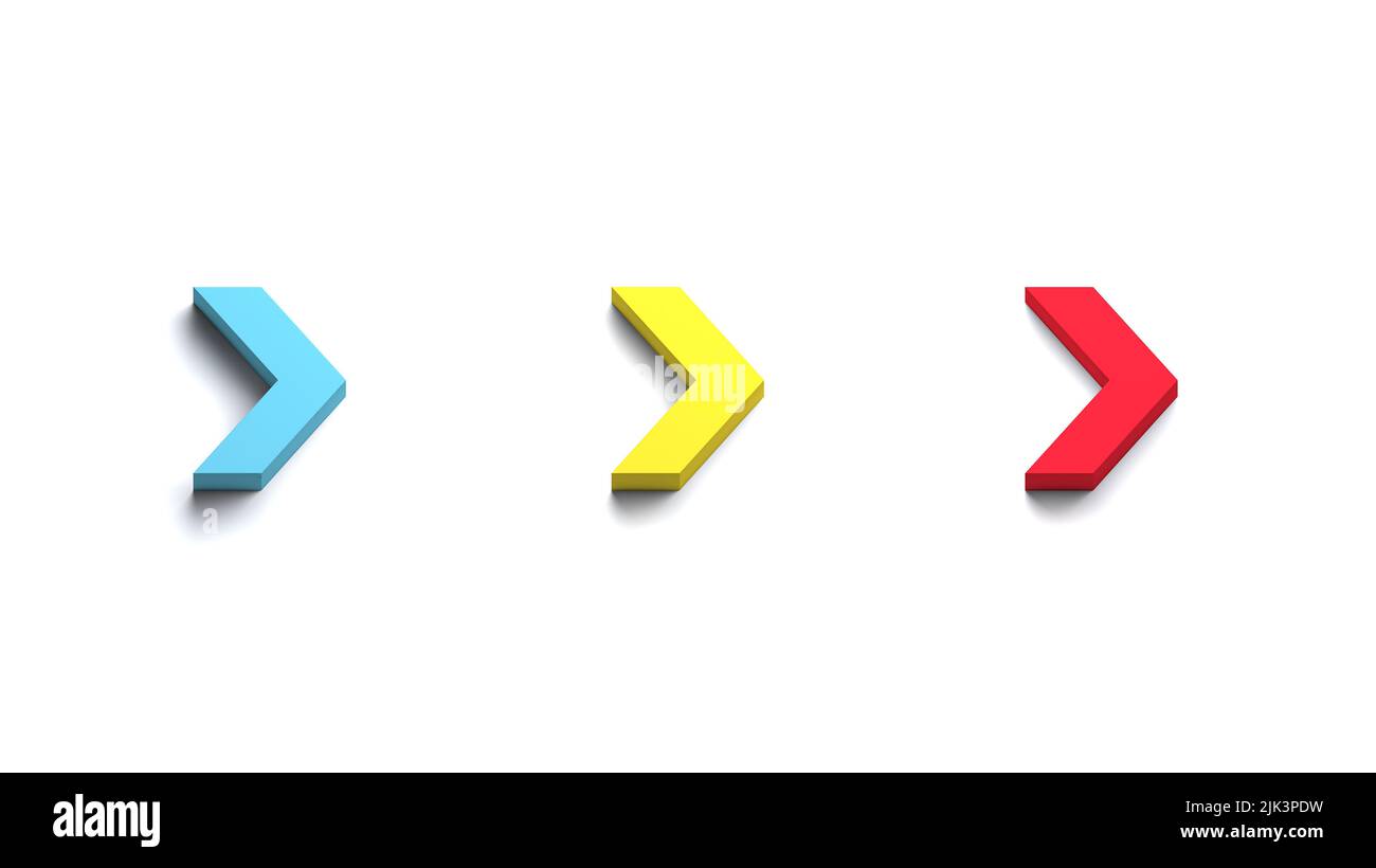 Trois icônes de déplacement marque un symbole de couleur bleue, jaune et rouge. 3D bandeau de thème de retour à l'école Banque D'Images
