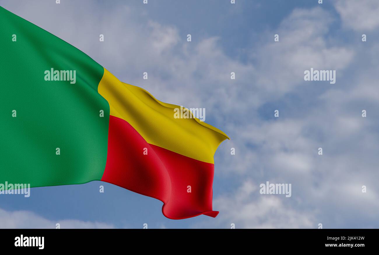 Drapeau national Bénin, drapeau Bénin, drapeau tissu Bénin, fond ciel bleu avec drapeau Bénin, 3D œuvres et 3D images Banque D'Images