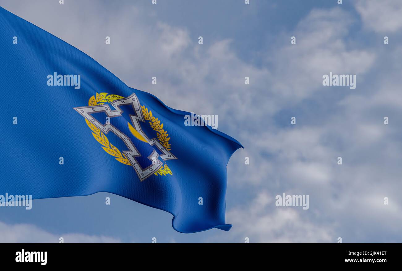 Drapeau national CSTO, drapeau CSTO, drapeau tissu CSTO, fond ciel bleu avec drapeau CSTO, 3D œuvres et 3D images Banque D'Images