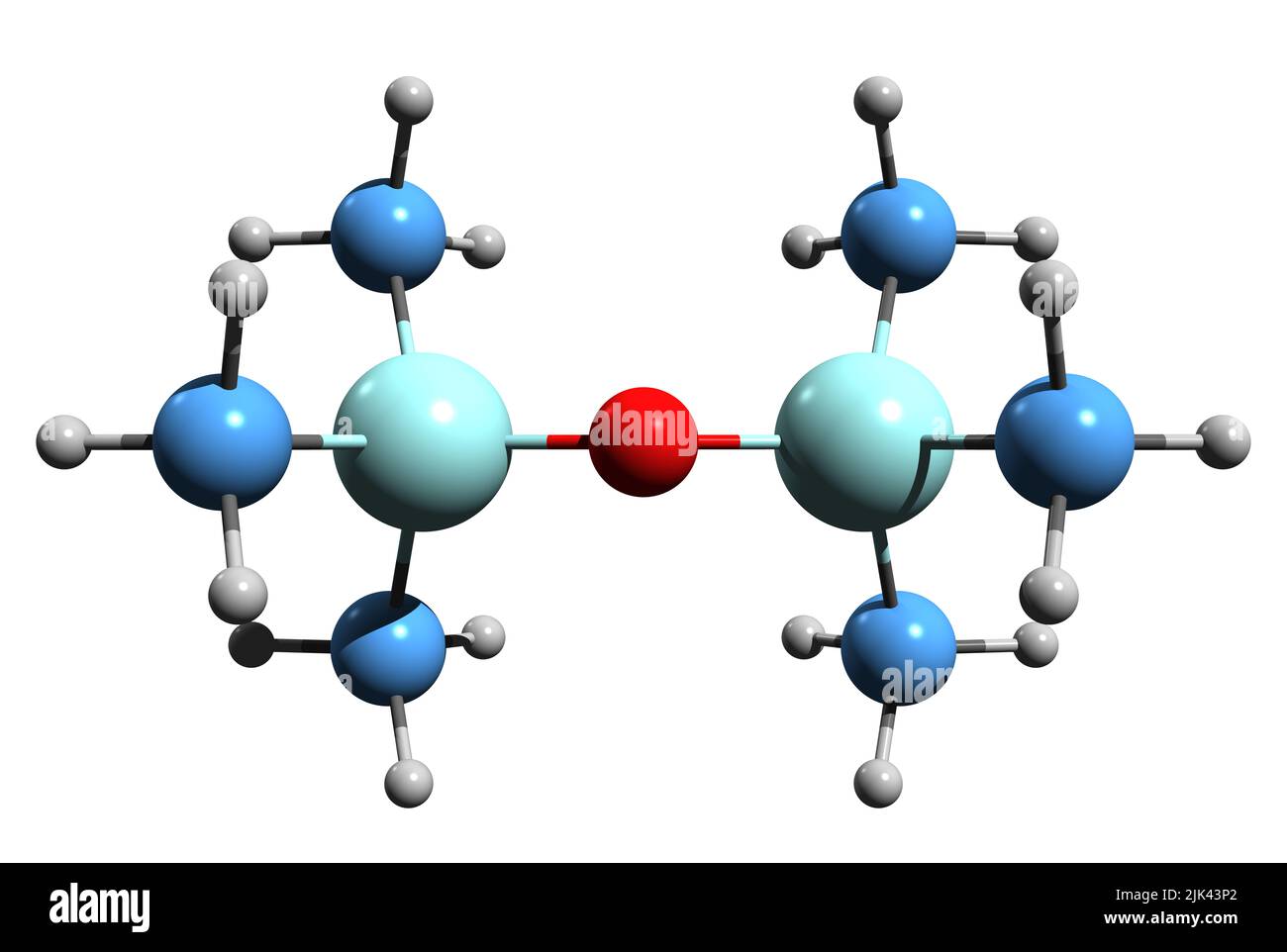 3D image de la formule squelettique diméthicone - structure chimique moléculaire du polymère de silicone isolé sur fond blanc Banque D'Images