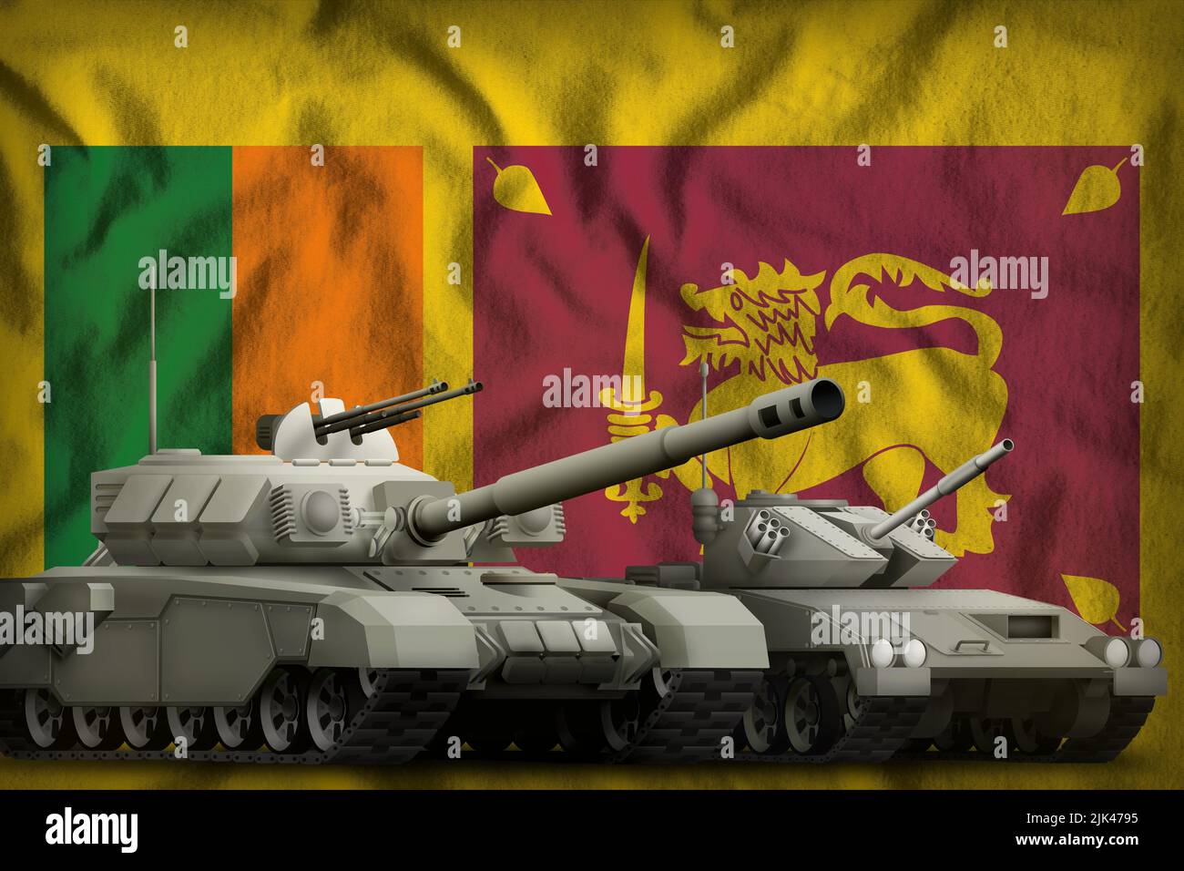Réservoirs sur le fond du drapeau Sri Lanka. Concept des forces tank du Sri Lanka. 3D Illustration Banque D'Images