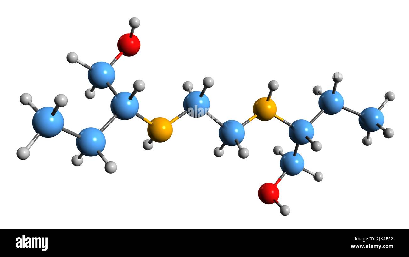3D image de la formule squelettique Ethambutol - structure chimique moléculaire du médicament antituberculeux isolé sur fond blanc Banque D'Images
