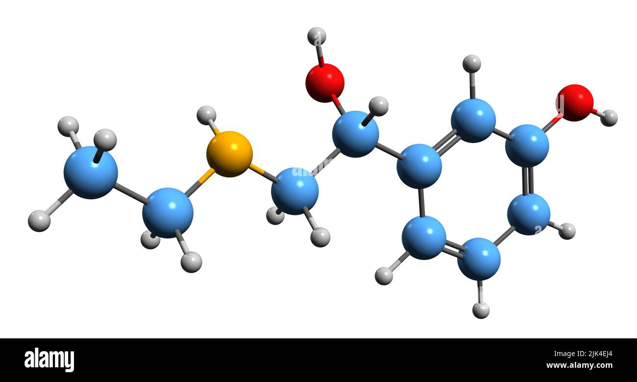 3D image de la formule squelettique Etilefrine - structure chimique moléculaire du stimulant cardiaque isolé sur fond blanc Banque D'Images