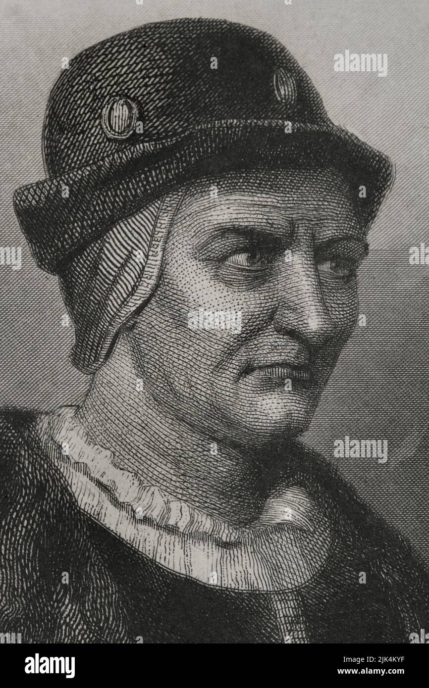 Louis XI (1423-1483), surnommé « le prudent ». Roi de France (1461-1483). Portrait. Gravure par Geoffroy. Détails. 'Historia Universal', par César Cantú. Volume IV, 1856. Banque D'Images