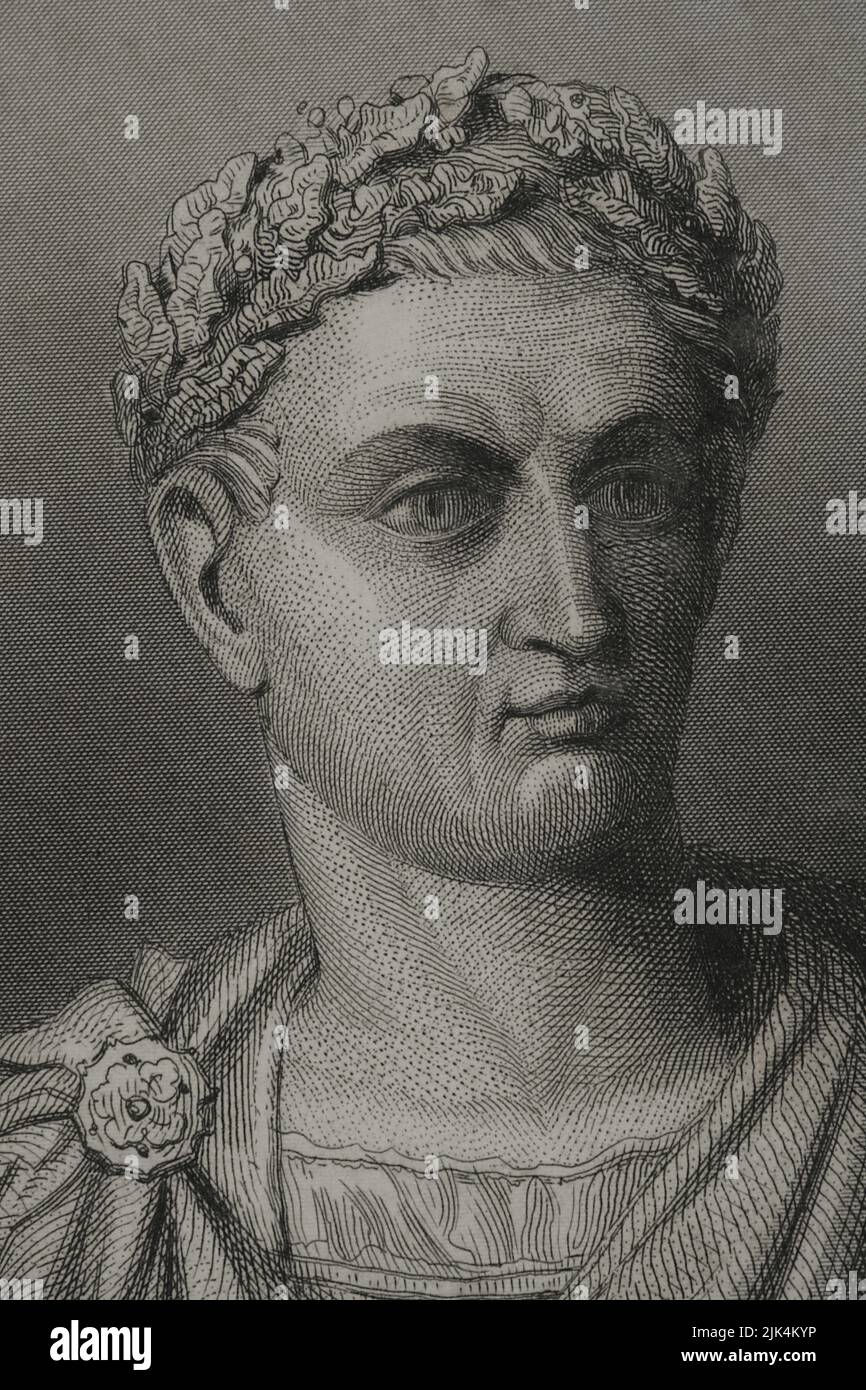 Constantine I le Grand (Gaius Flavius Valerius Constantinus) (ca. 272 - 337). Empereur romain. Portrait. Gravure. Détails. 'Historia Universal)', par César Cantú. Volume II, 1854. Banque D'Images