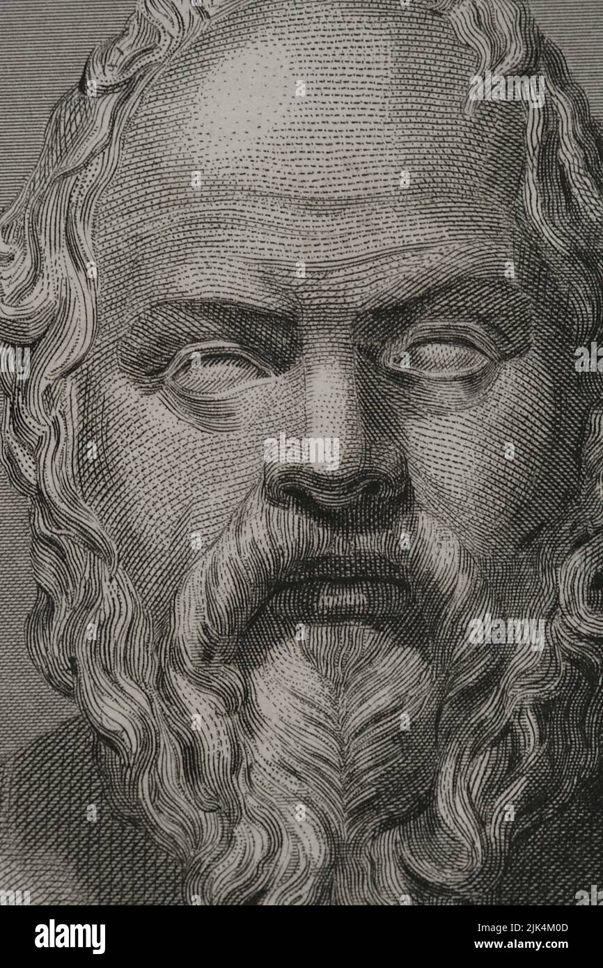 Socrates (469 BC - 399 BC). Philosophe grec. Portrait. Gravure. Détails. 'Historia Universal', par César Cantú. Volume I, 1854. Banque D'Images