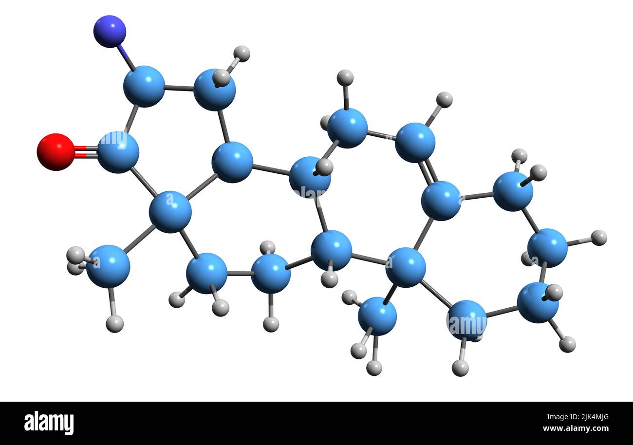 3D image de la formule squelettique de la fluorasterone - structure chimique moléculaire de l'analogue de la déhydroépiandrostérone isolée sur fond blanc Banque D'Images