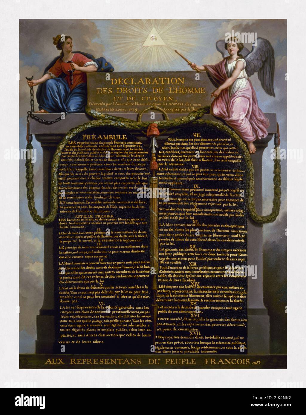 Représentation de la Déclaration des droits de l'homme et du citoyen en 1789 par l'artiste français Jean-Jacques le Barbier. Banque D'Images