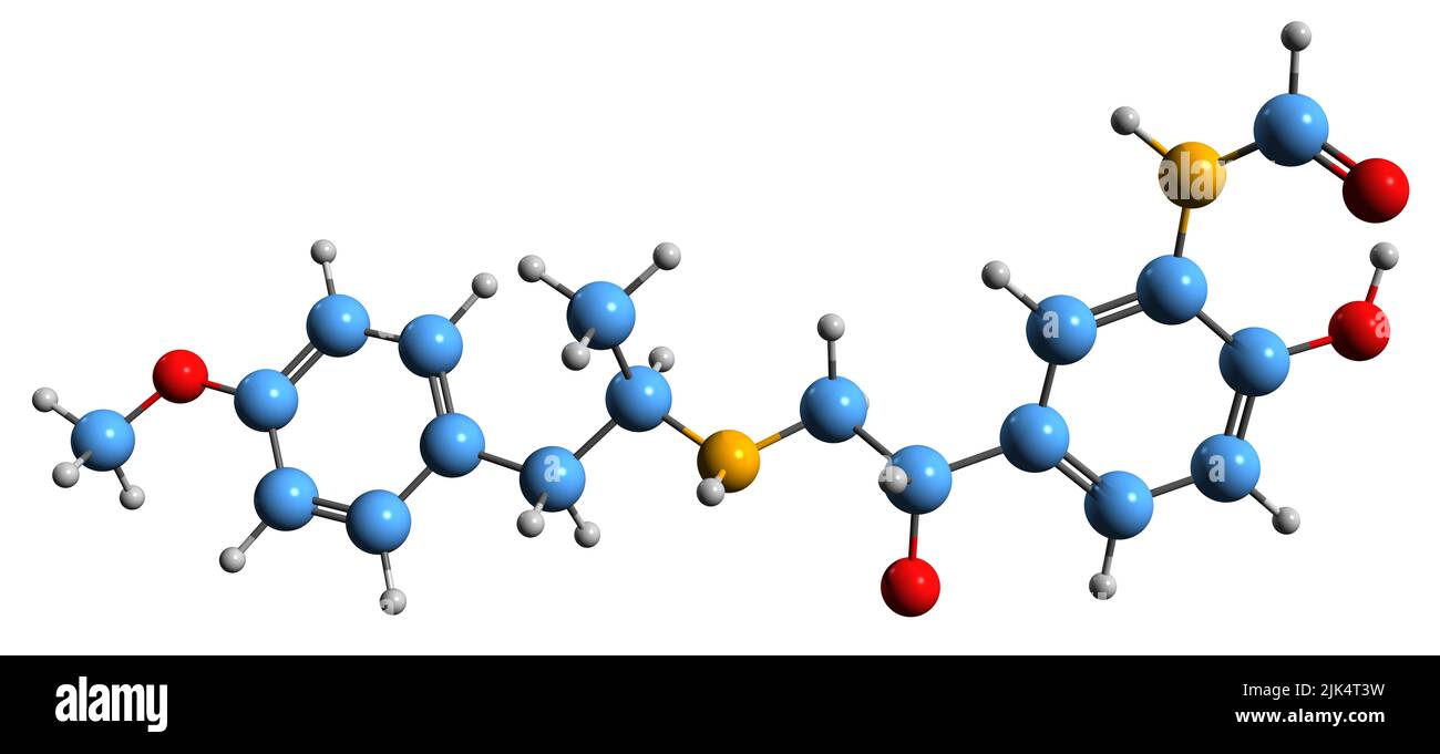 3D image de la formule squelettique du formotérol - structure chimique moléculaire de l'eformotérol bronchodilatateur isolé sur fond blanc Banque D'Images