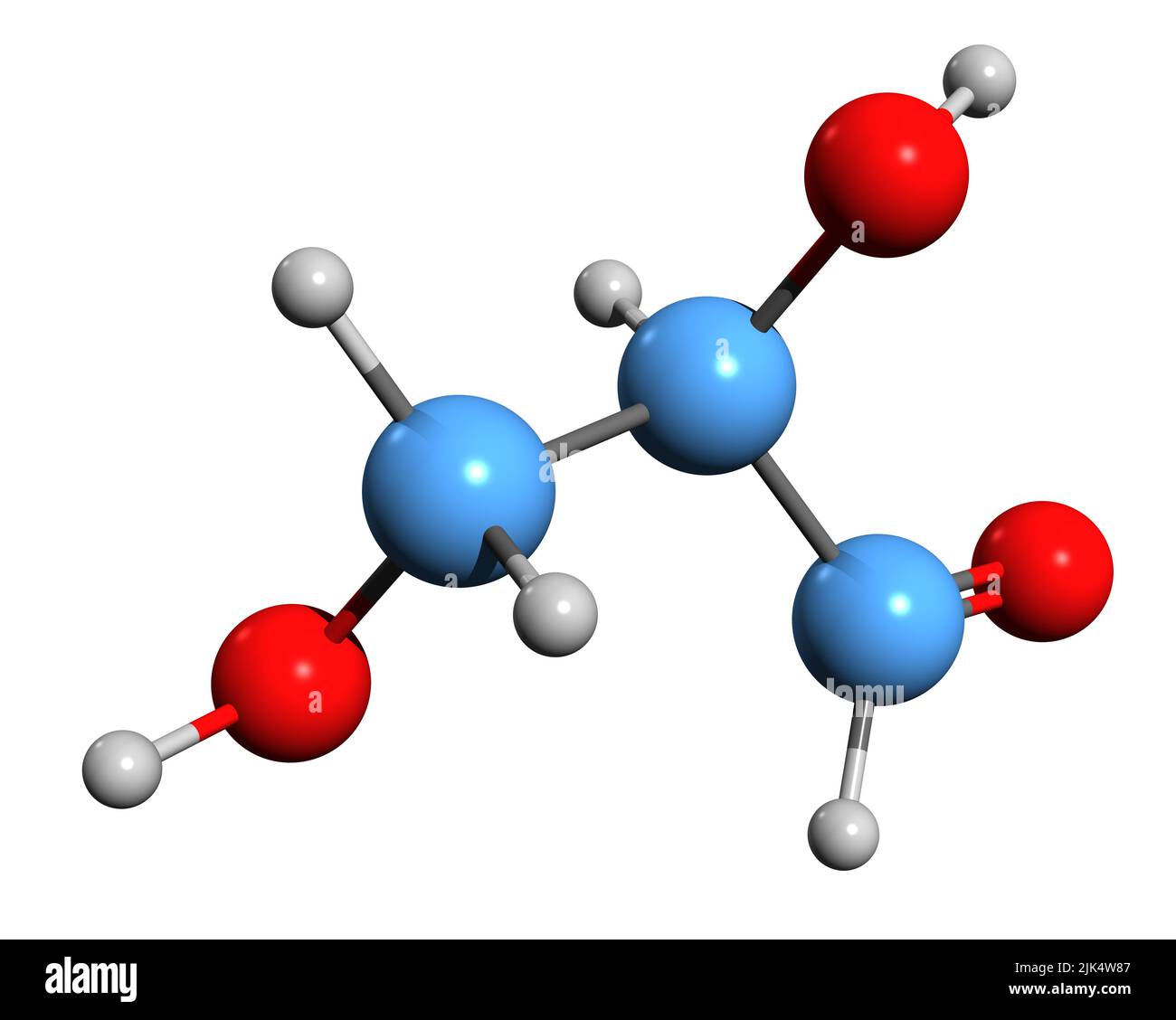 3D image de la formule squelettique du glycéraldéhyde - structure chimique moléculaire du monosaccharide triose isolé sur fond blanc Banque D'Images